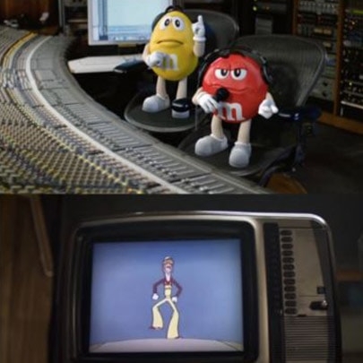 Two M&M'S® commercial stills representing their 75th anniversary