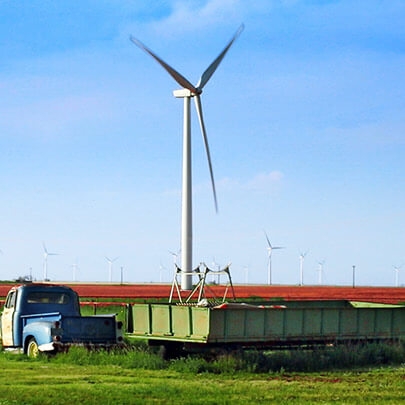 A wind turbine from a wind farm in Lamesa, Texas